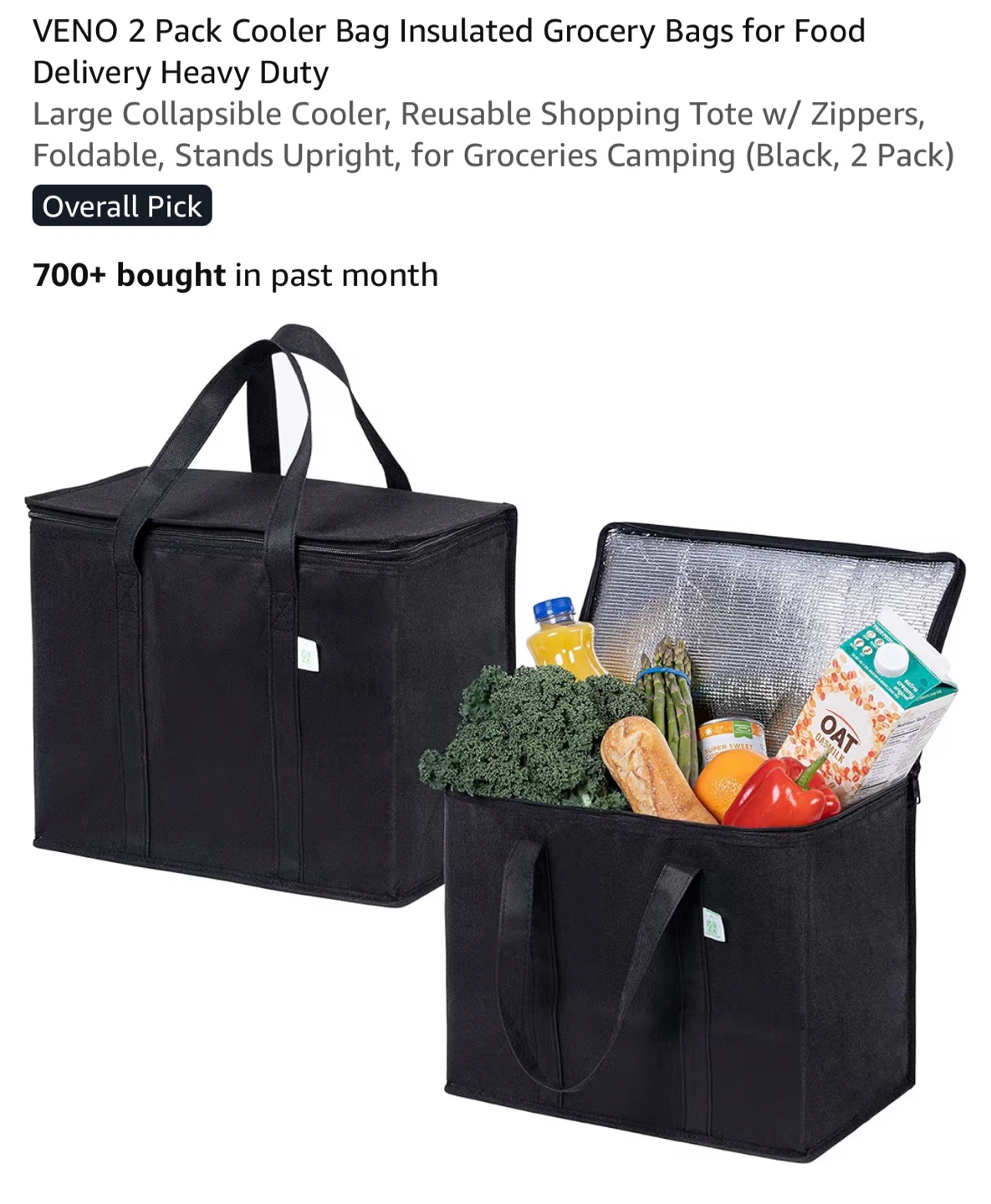 VENO Insulated Cooler Bags, 2 Pack