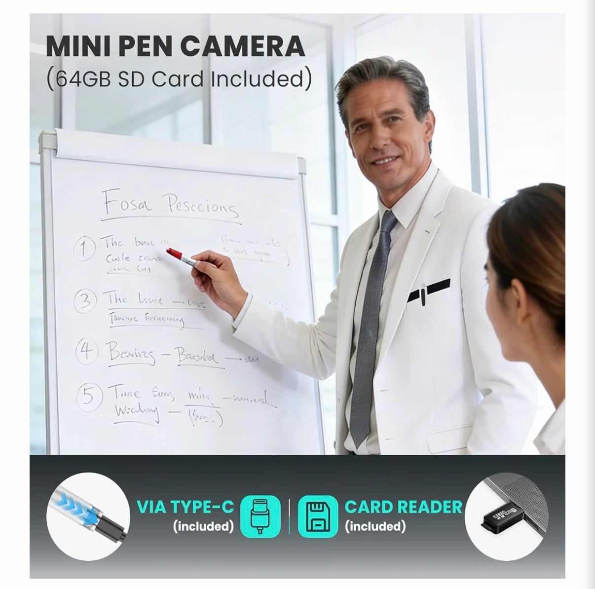 64GB Hidden Camera Pen 1080p - photo 3