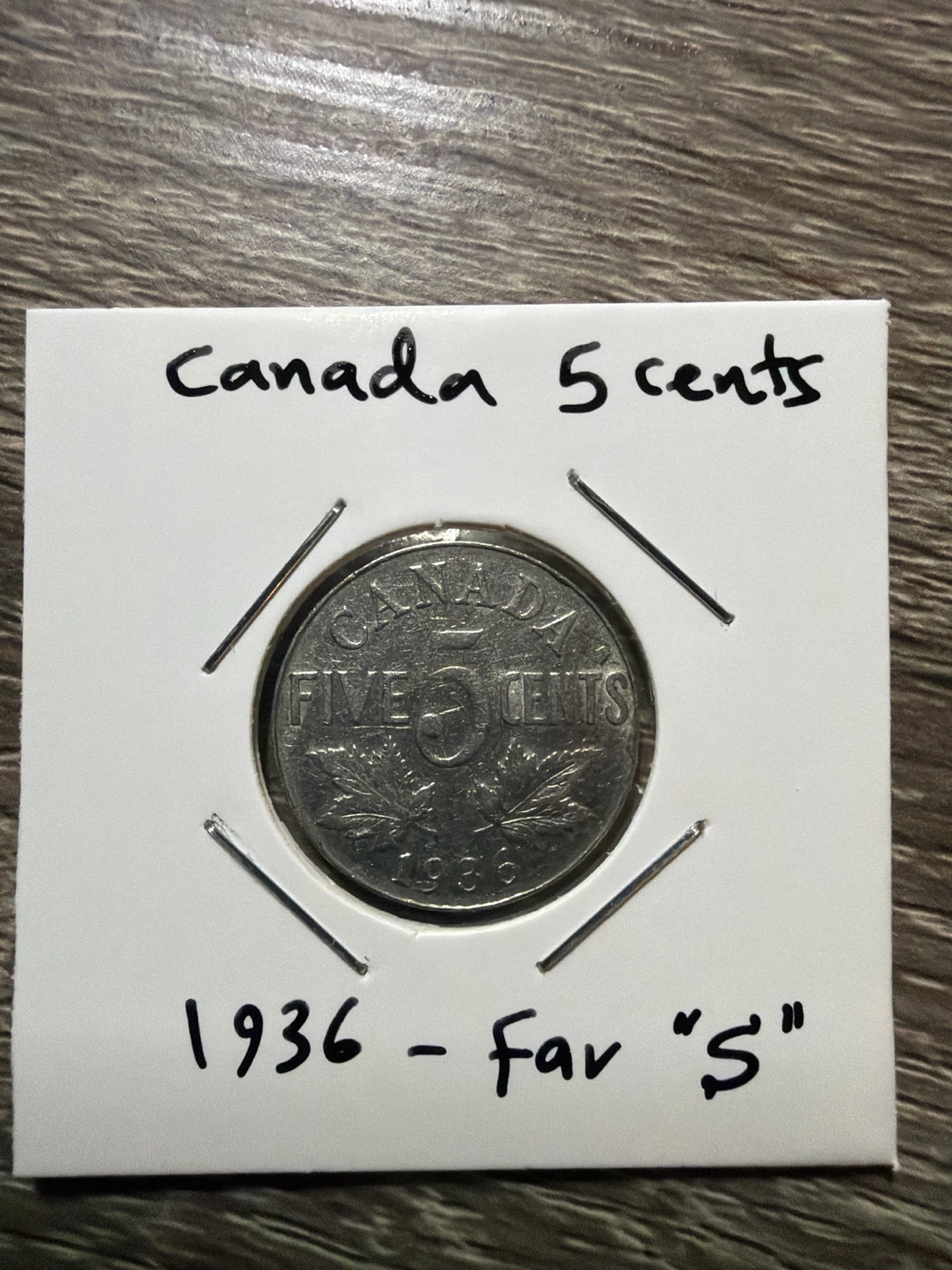 1936 Canadian 5 Cents Far S Coin