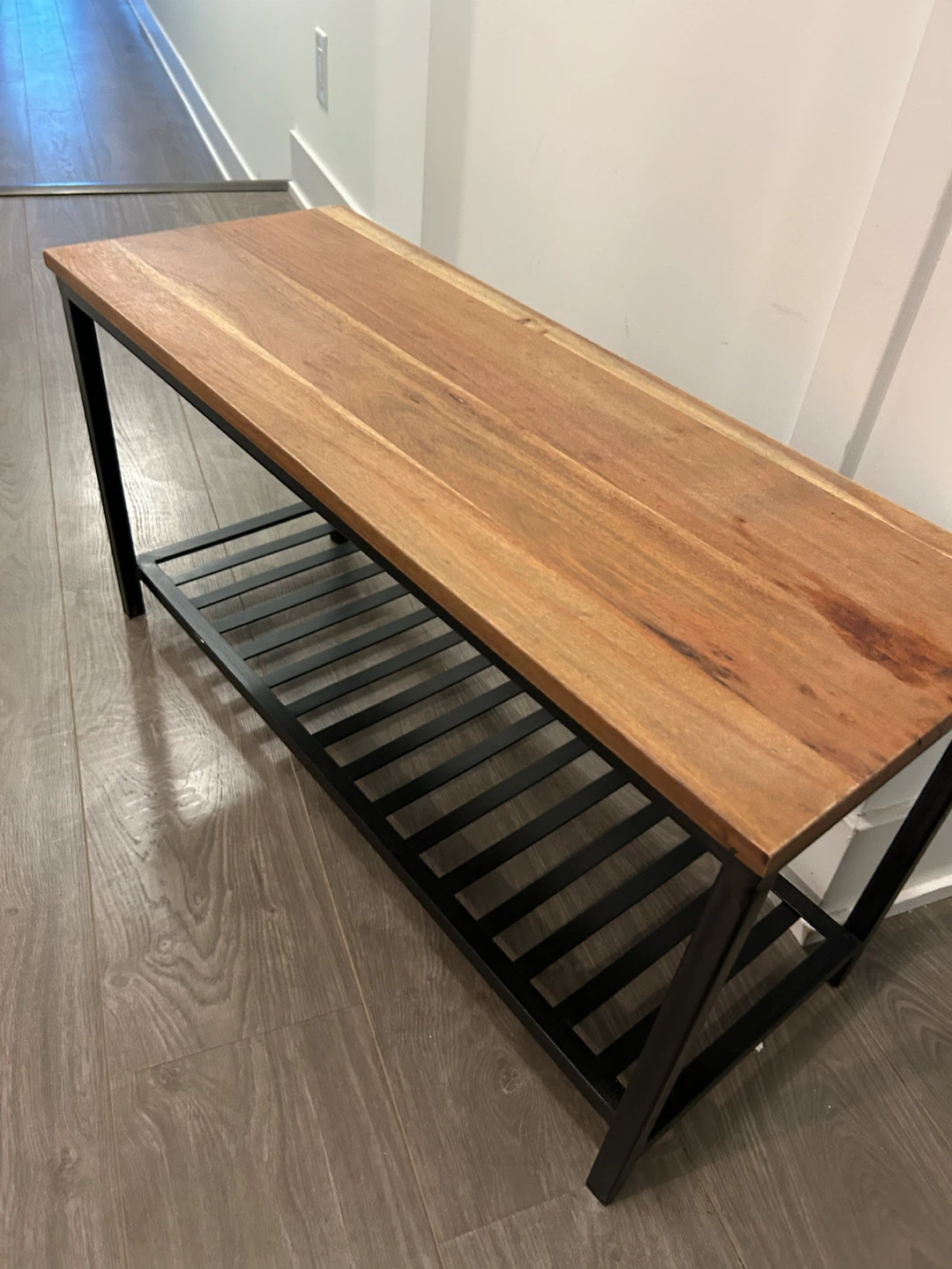 Wooden Top Bench with Metal Shelf