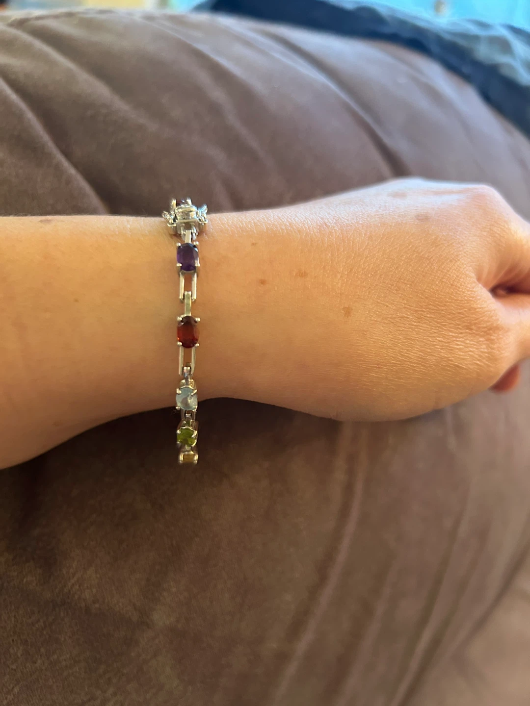 Vintage 925 Sterling Silver Multi Gemstone Tennis Bracelet