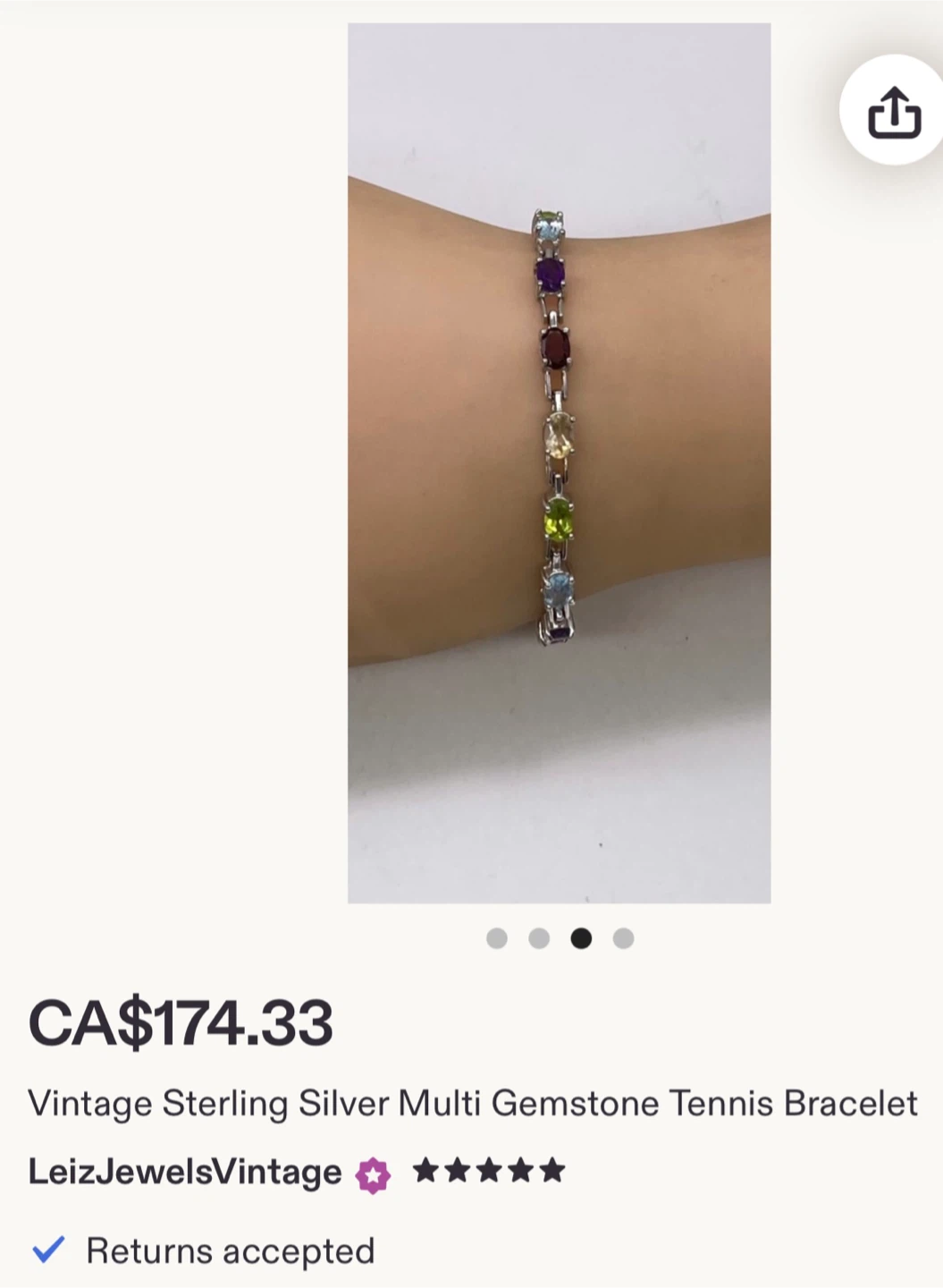 Vintage 925 Sterling Silver Multi Gemstone Tennis Bracelet - photo 3