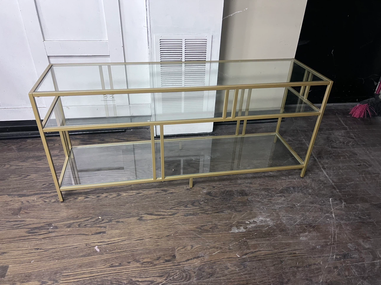 Gold Metal and Glass Console Table