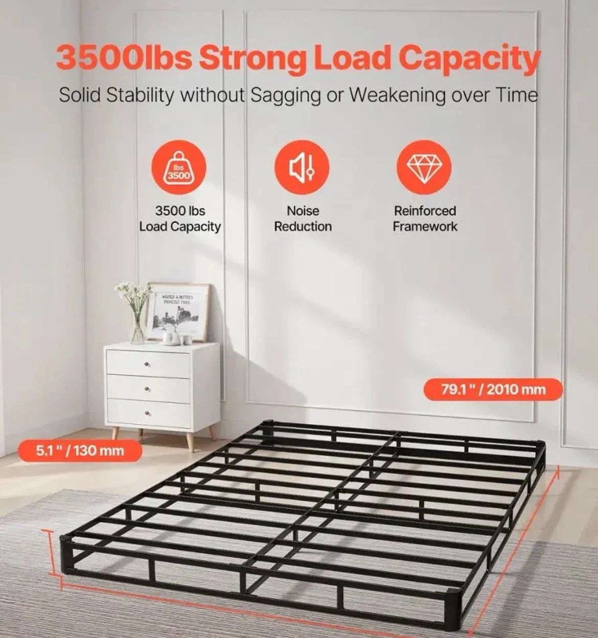 New: VEVOR Box Spring, Queen Bed Frame, Metal Model BS-3F