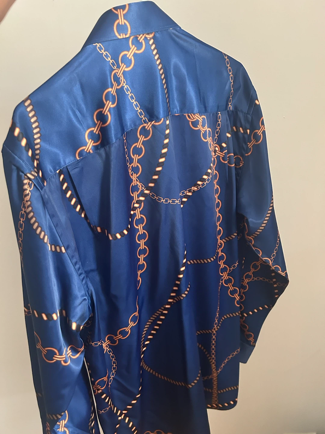 Oscar Banks Blue Chain Print Button Down Shirt