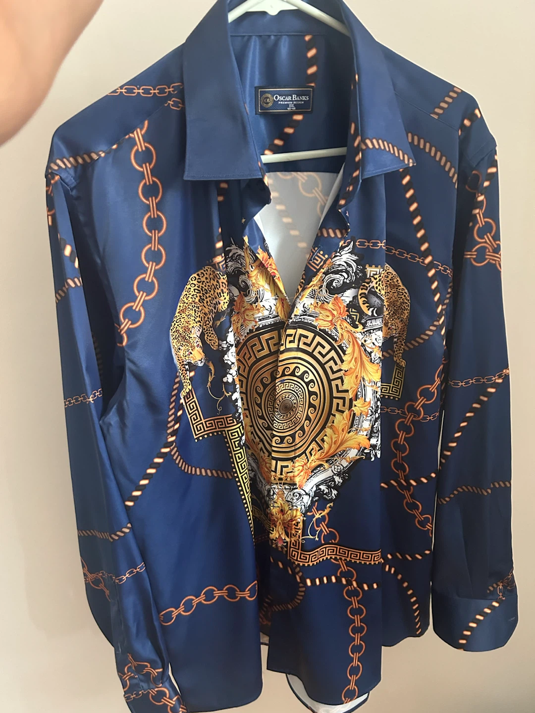 Oscar Banks Blue Chain Print Button Down Shirt - photo 2