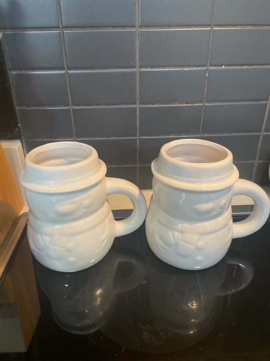 Set of Two Ceramic Snowman Mugs