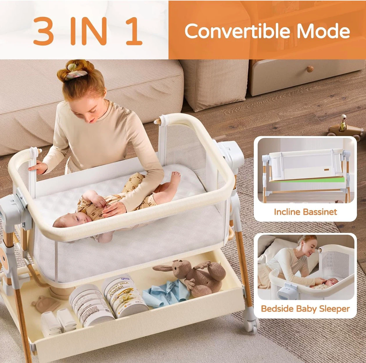 3-in-1 Convertible Baby Bassinet & Bedside Sleeper