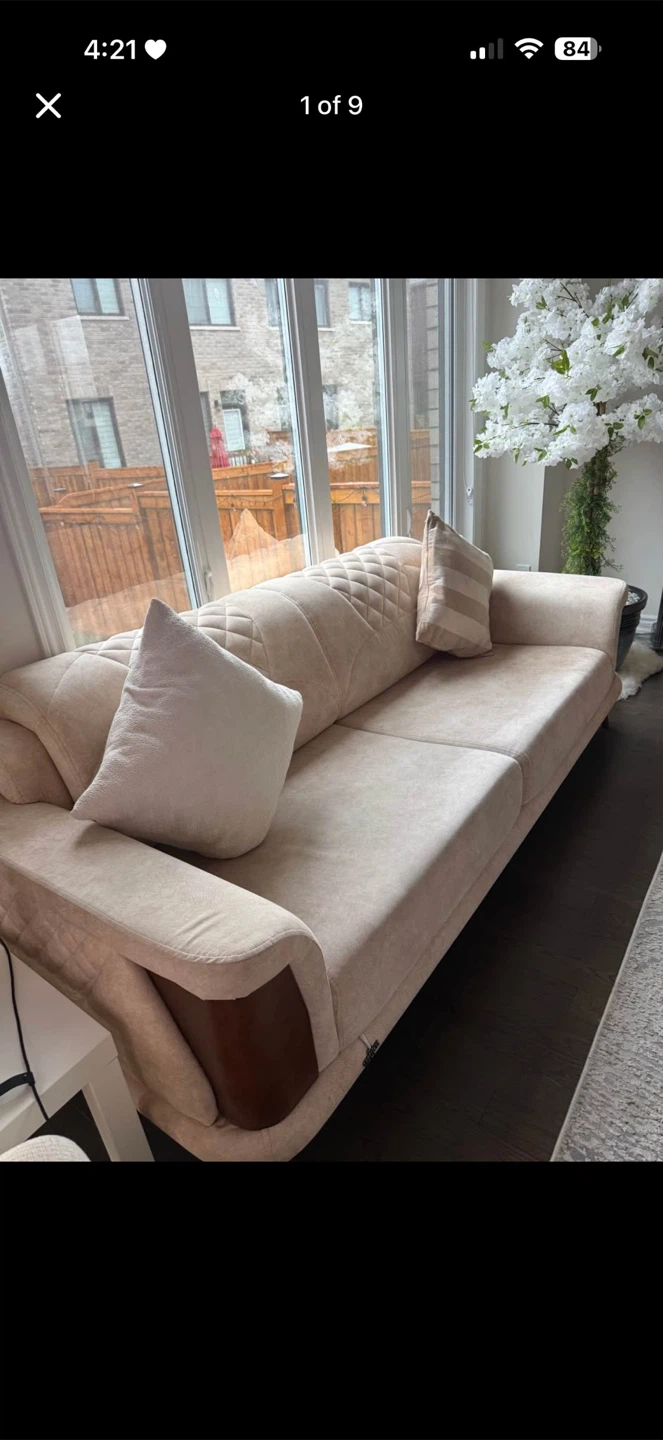 2 Cream Sofa Bed with Wood Accents must go asap