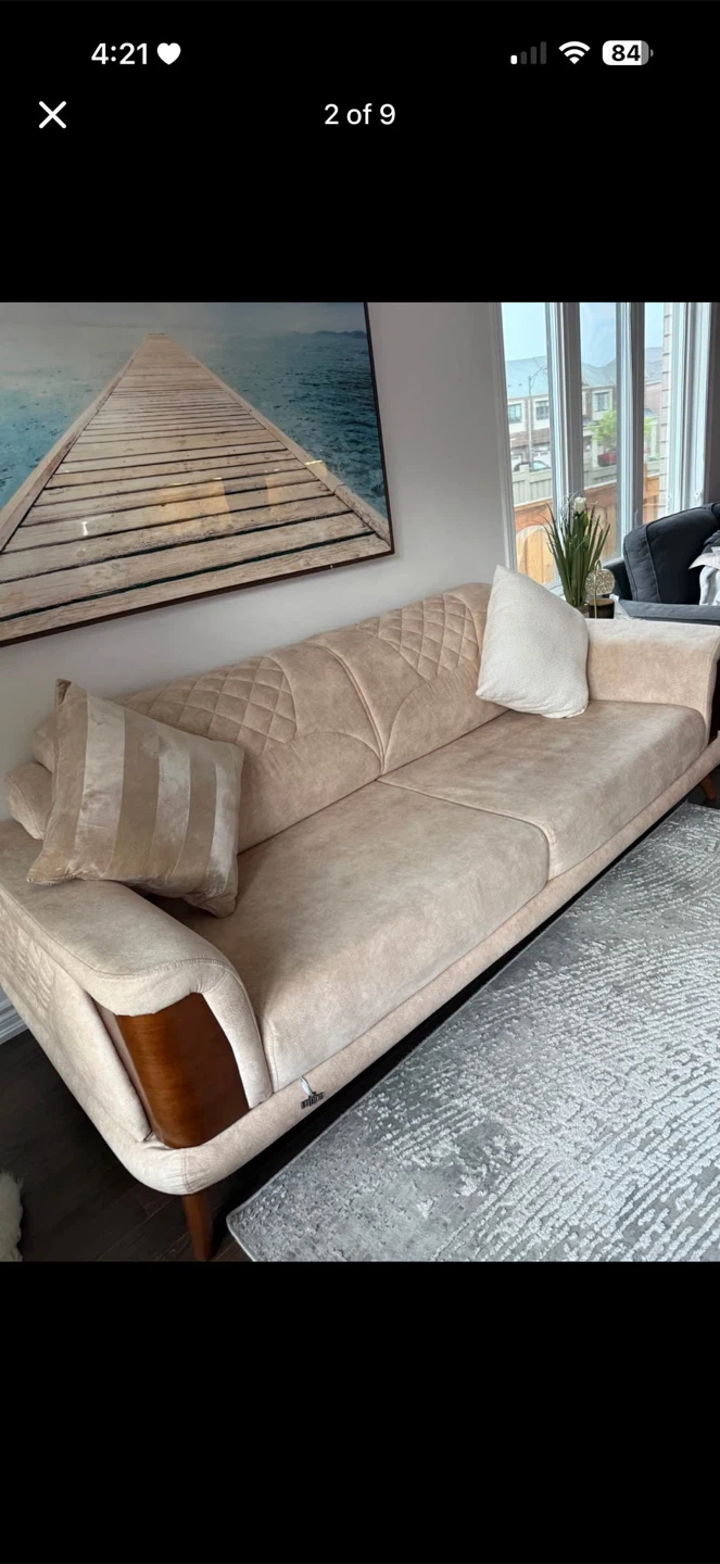 2 Cream Sofa Bed with Wood Accents must go asap - photo 2