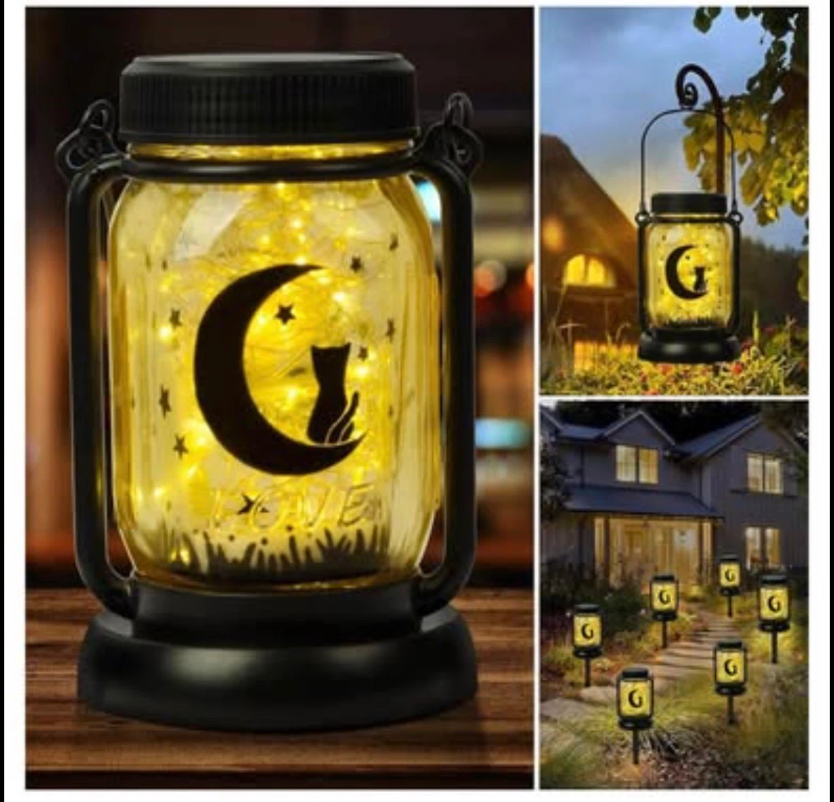 2-3-in-1 Outdoor Waterproof Solar Cat Lantern – Mason Jar