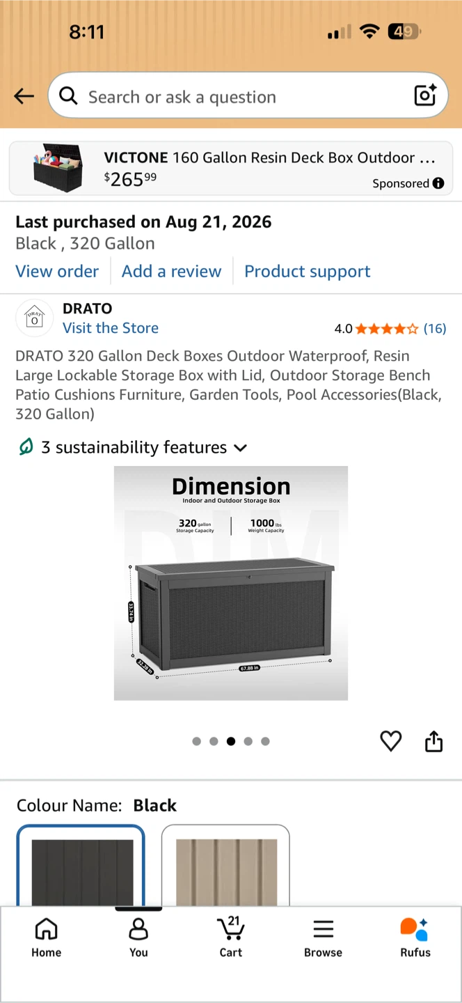 DRATO 320 Gallon Resin Deck Box - Black - photo 2