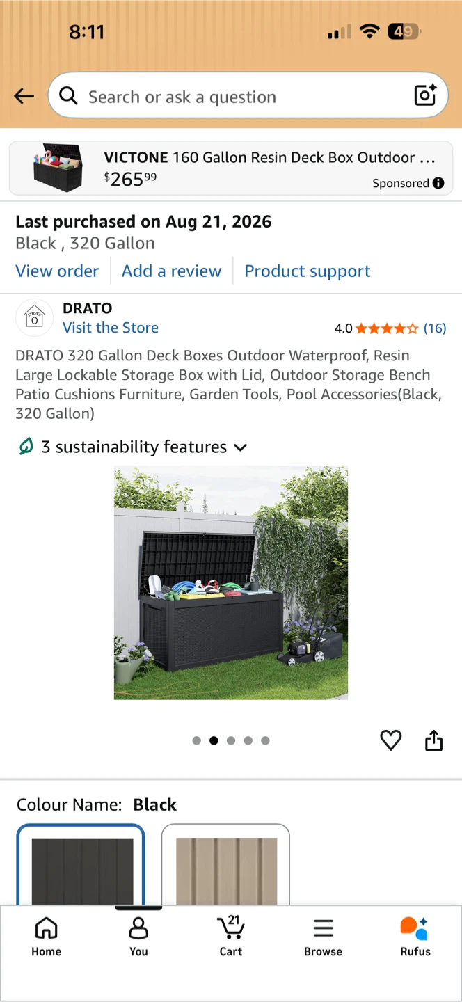 DRATO 320 Gallon Resin Deck Box - Black - photo 3