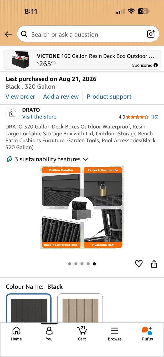 DRATO 320 Gallon Resin Deck Box - Black - photo 4