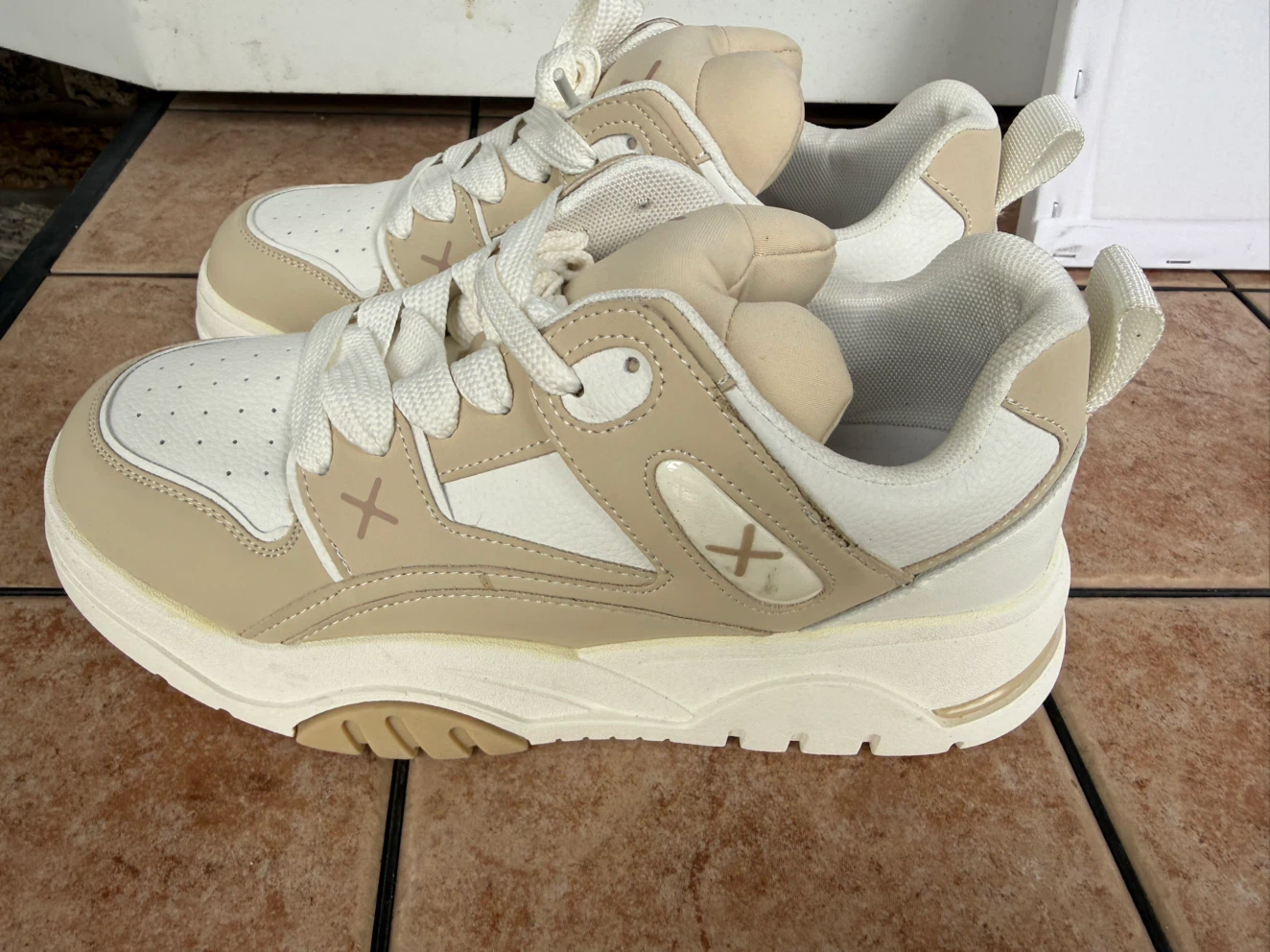 Beige and White Fashion Sneakers