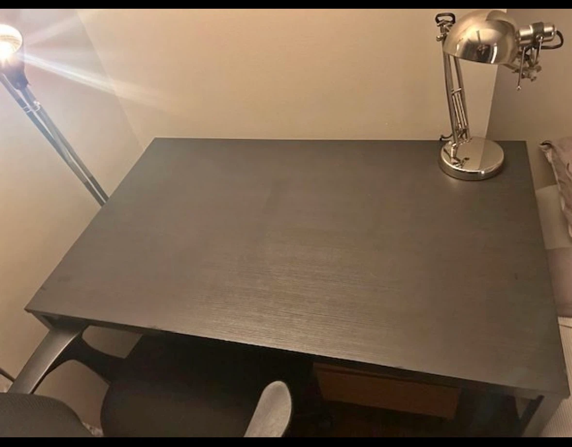 Table, chair and lamp