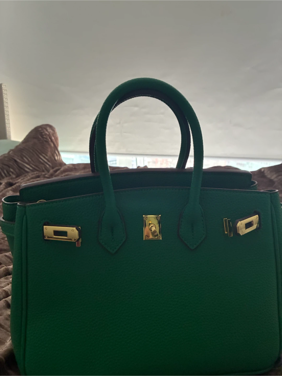 Green Faux Leather Tote Handbag