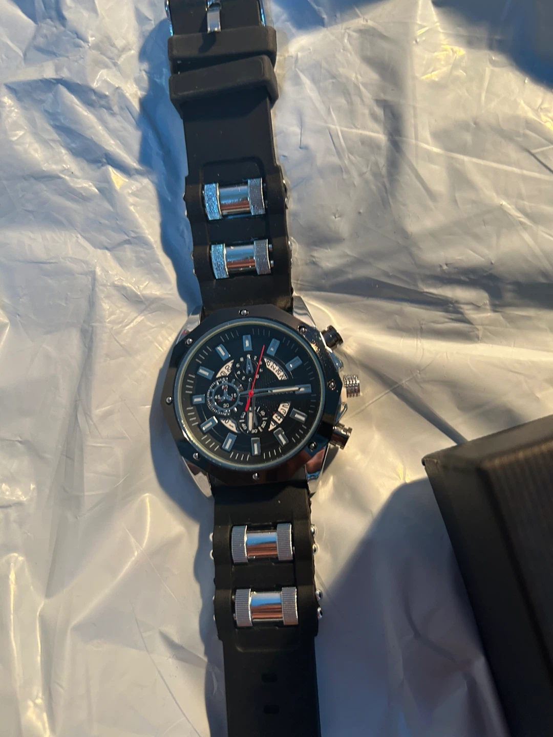 Men's Black Chronograph Watch with Silicone Band - photo 2