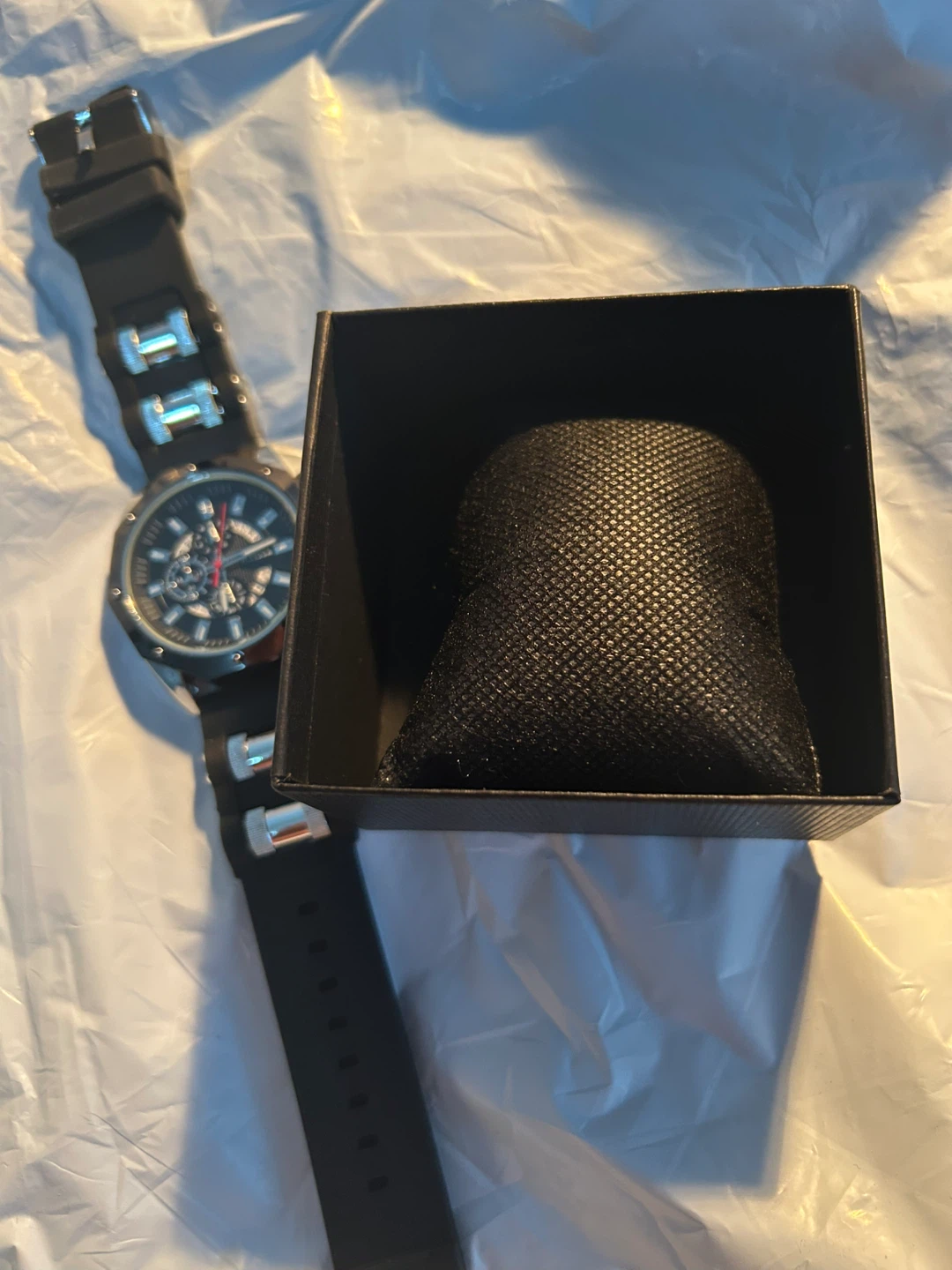Men's Black Chronograph Watch with Silicone Band - photo 3