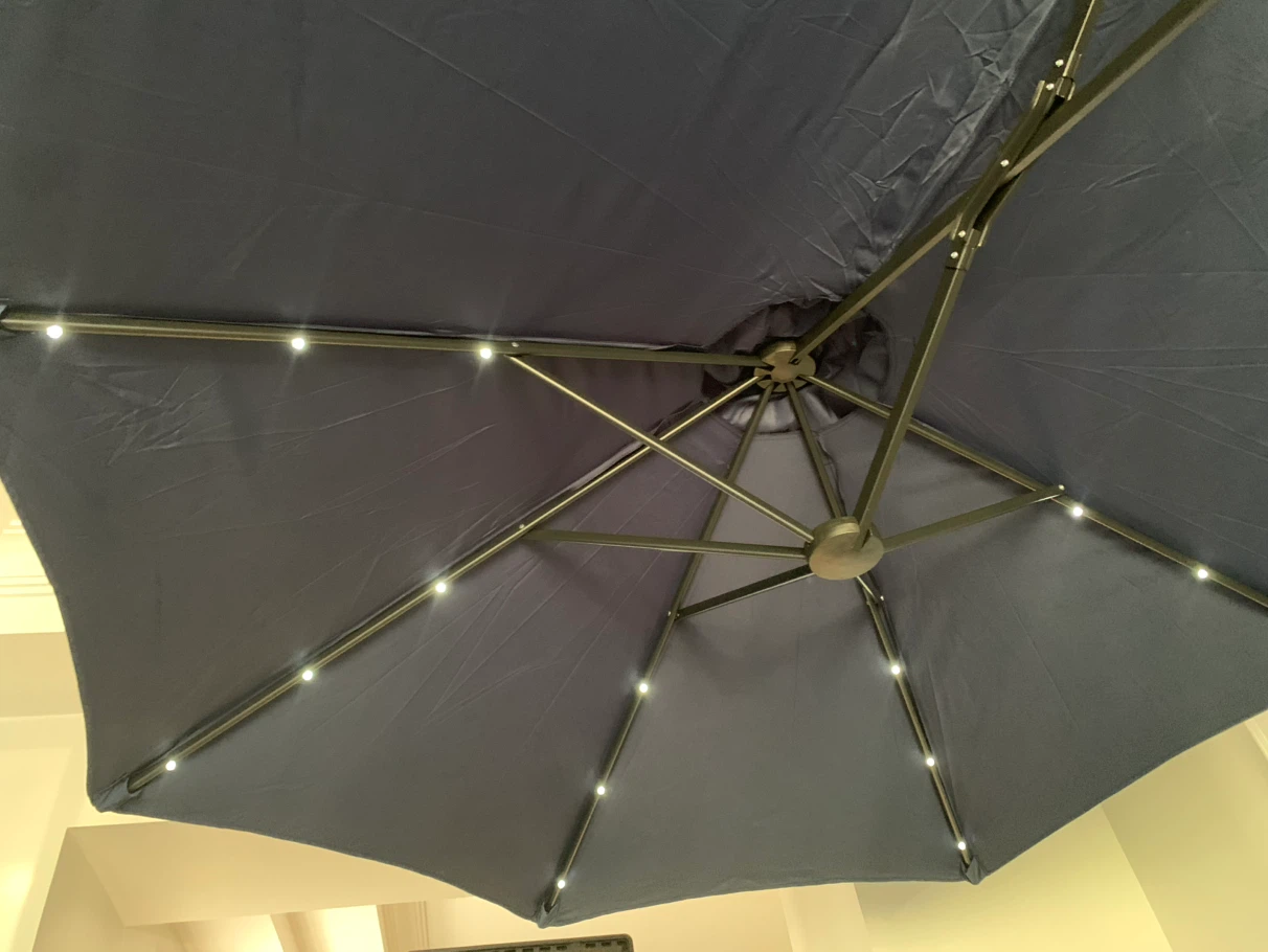 Navy Blue Double-Sided Patio Umbrella with LED Lights - photo 3