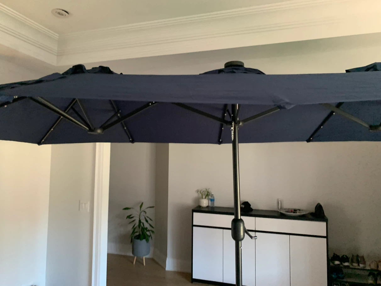 Navy Blue Double-Sided Patio Umbrella with LED Lights - photo 4
