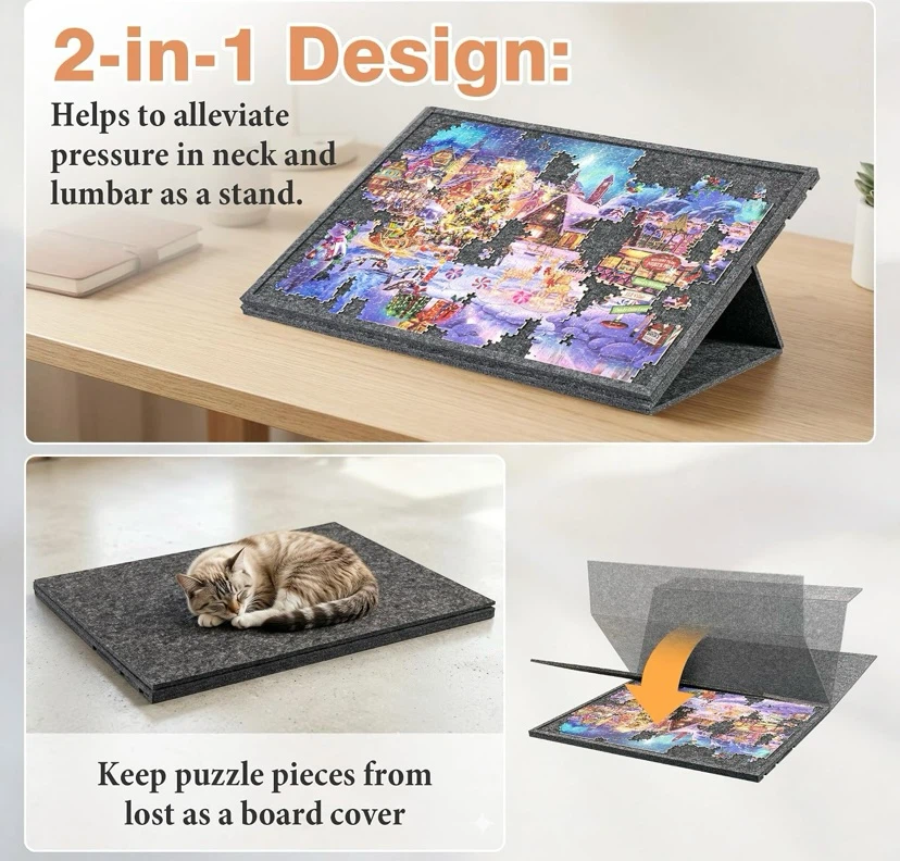 New Felt Tilting Jigsaw Puzzle Board with 2-in-1 Stand and Cover - photo 4