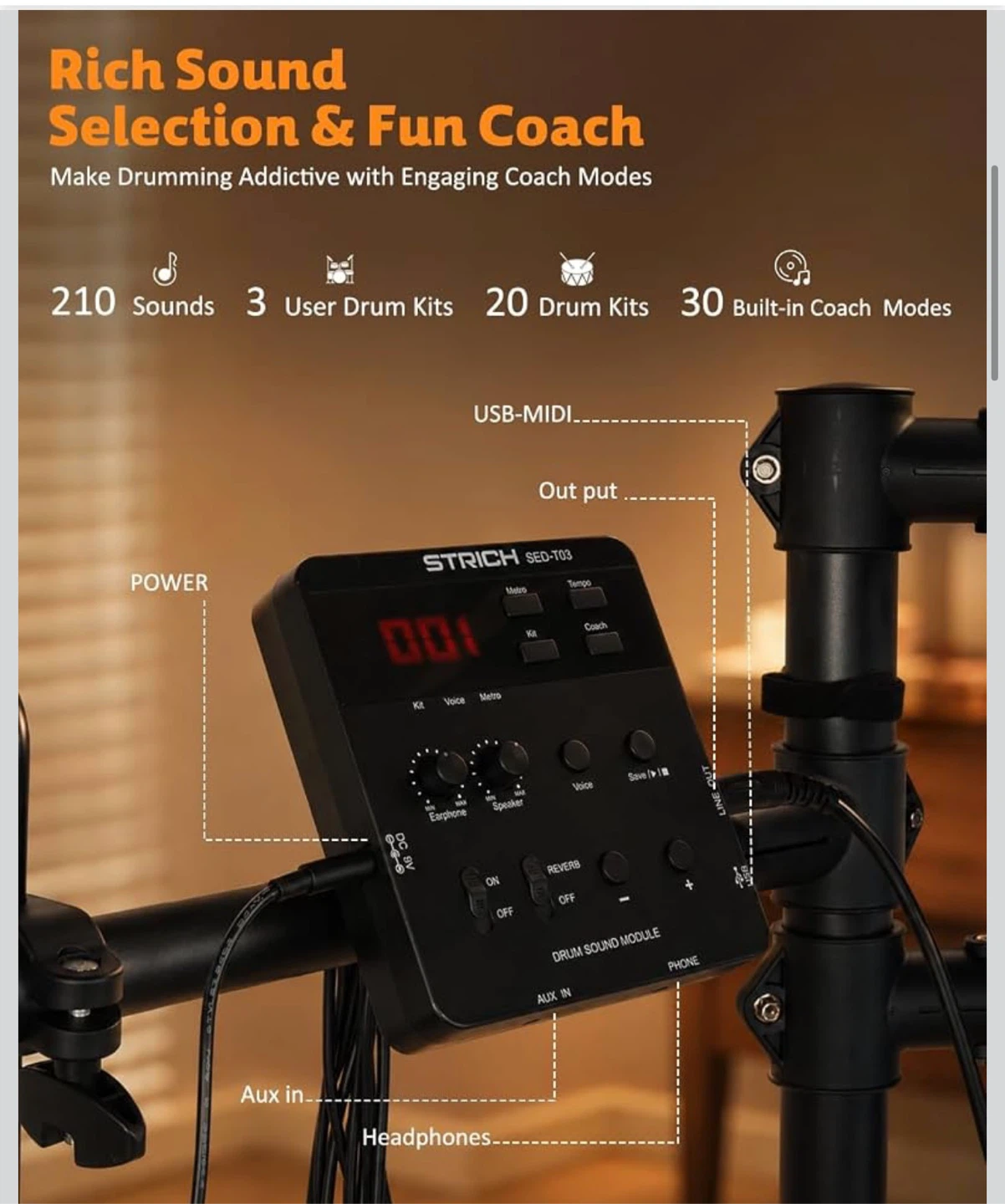 STRICH SED-T03 Electronic Drum Set with Mesh Heads - photo 3