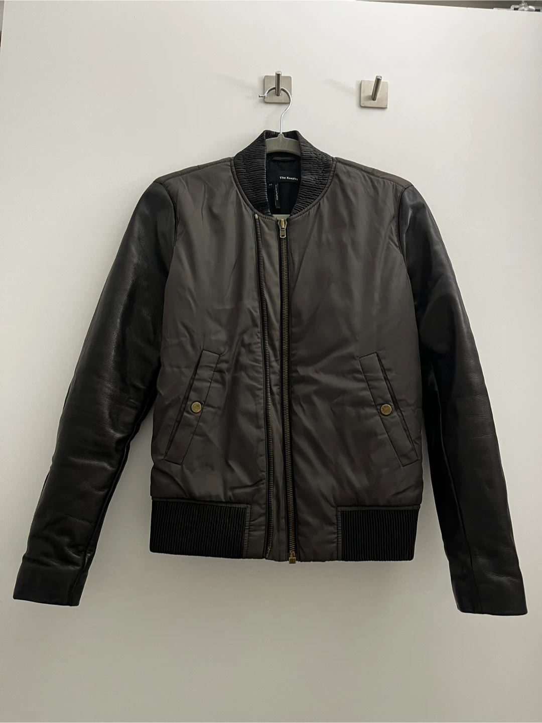 The Kooples Bomber Jacket with Leather Sleeves