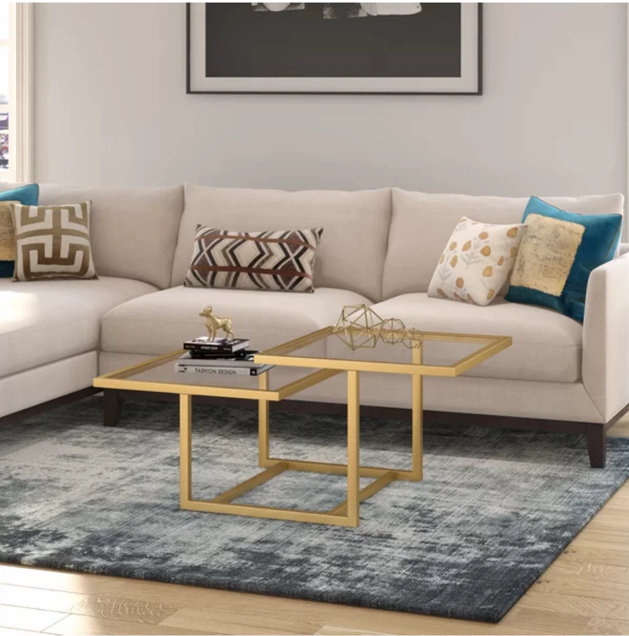 Gold Metal Side Table with Glass Top