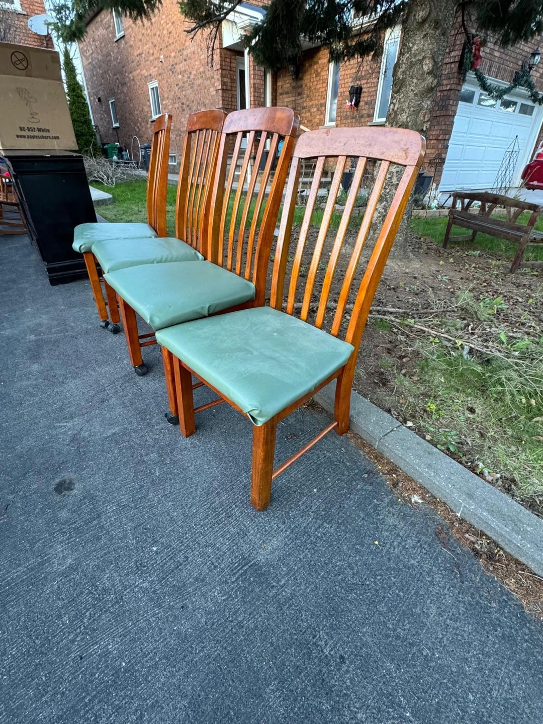 Wooden Dining Chairs with Green Upholstered Seats - Set of 4 - photo 2