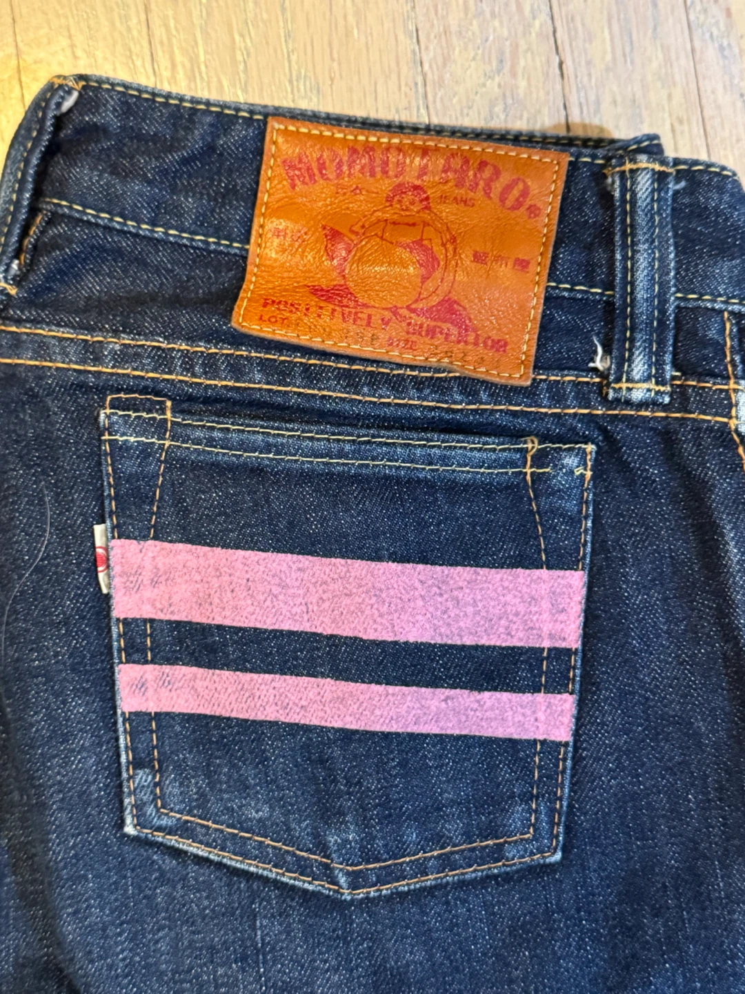 Japanese Momotaro Jeans Indigo Denim with Pink Stripes - photo 4