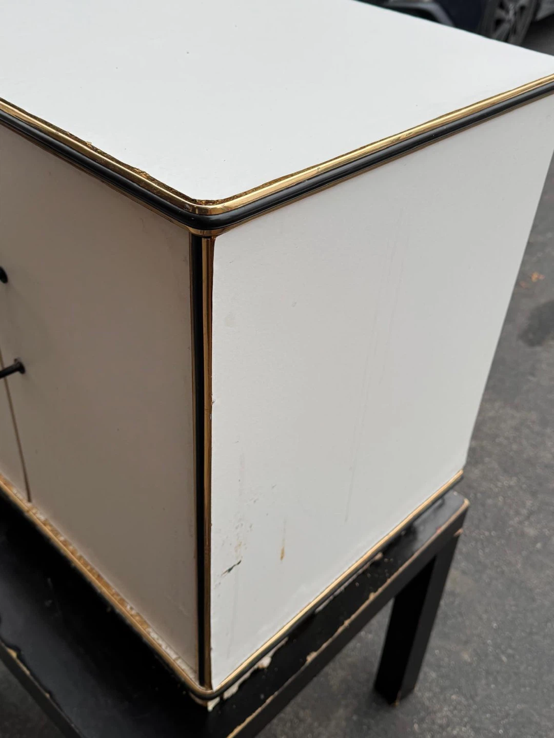 Small Two-Door Cabinet with Gold Trim