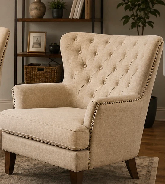 Beige Tufted Wingback Armchair - photo 2