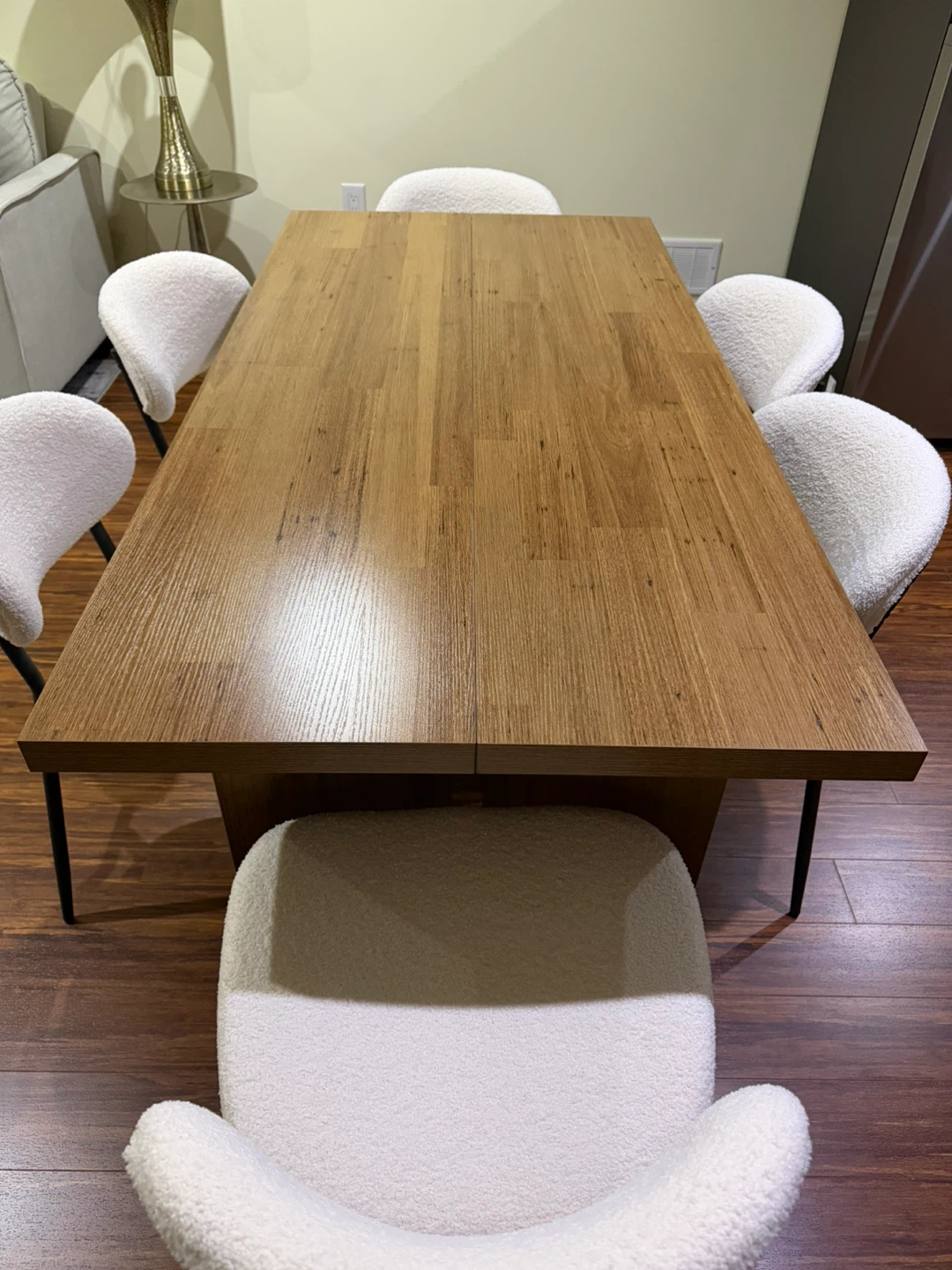 Tribesigns 63" Dining Table + 6 White Bouclé Chairs (Like New)