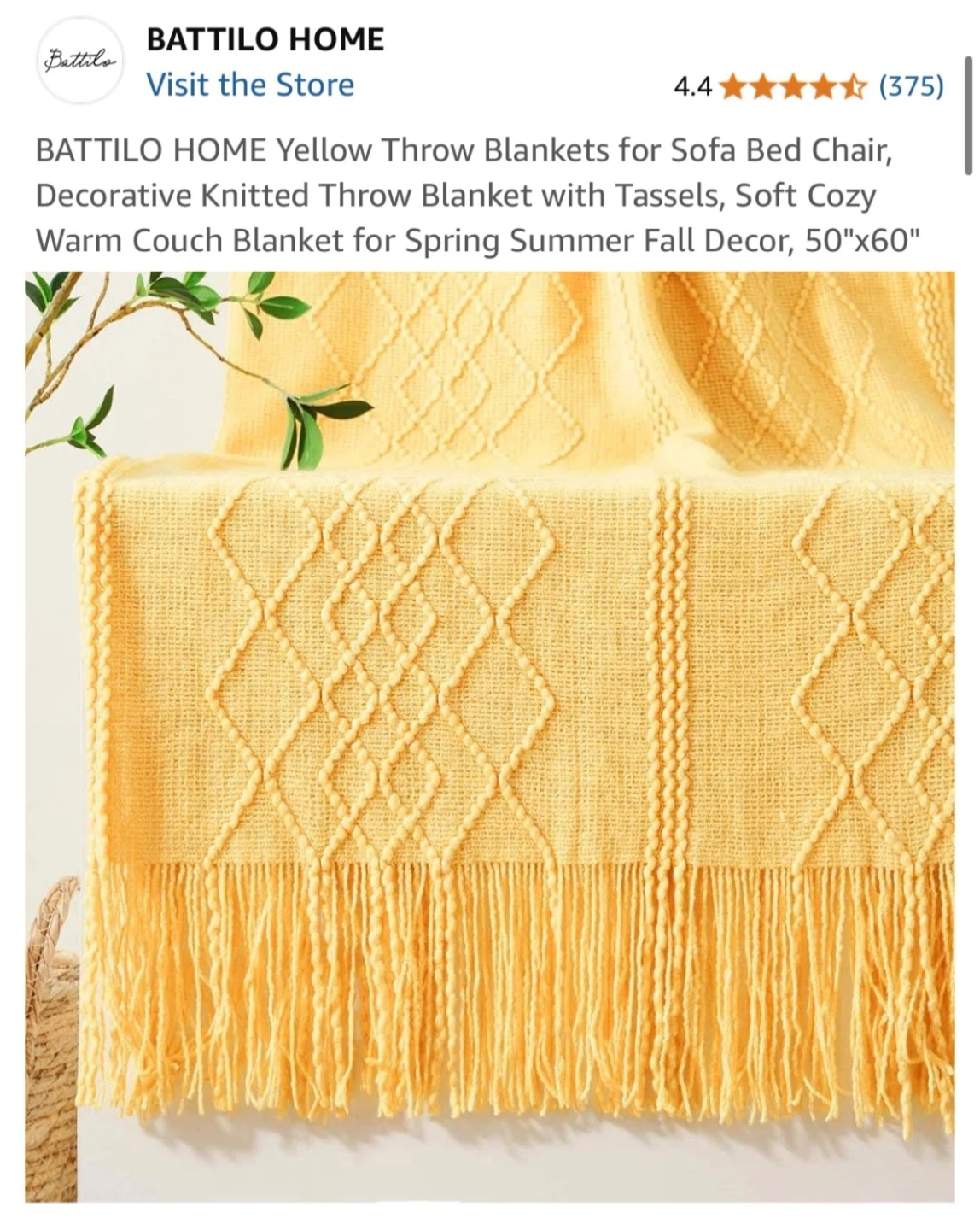 (New) Yellow Blanket with Tassels (retail $45)