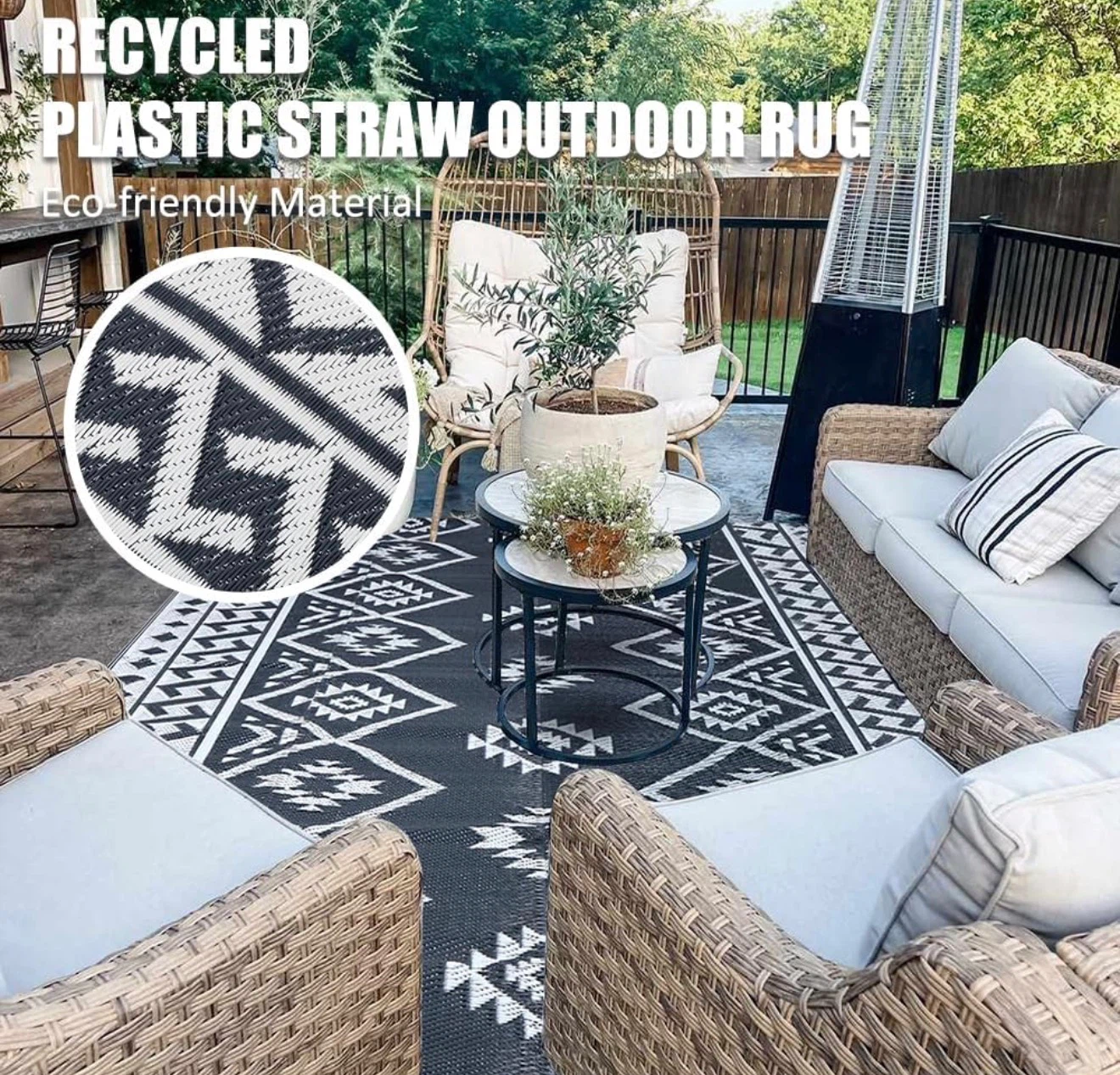 Reversible Plastic Straw Outdoor Rug 6ft x 9ft - photo 4