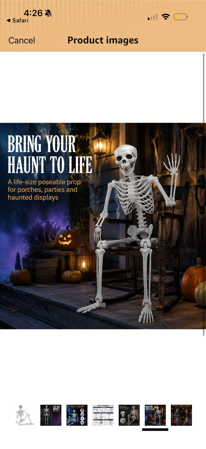 6ft Life-Size Poseable Skeleton Halloween Decoration - photo 3
