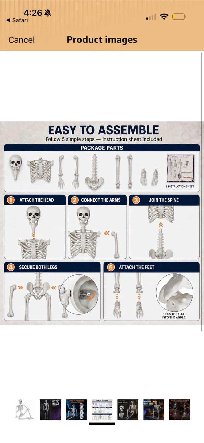 6ft Life-Size Poseable Skeleton Halloween Decoration - photo 5