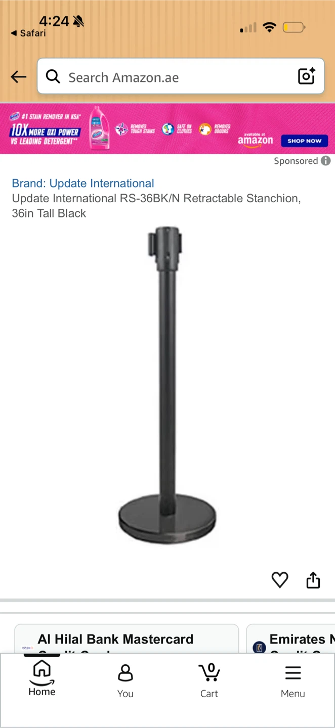 Update International 36" Black Retractable Stanchion