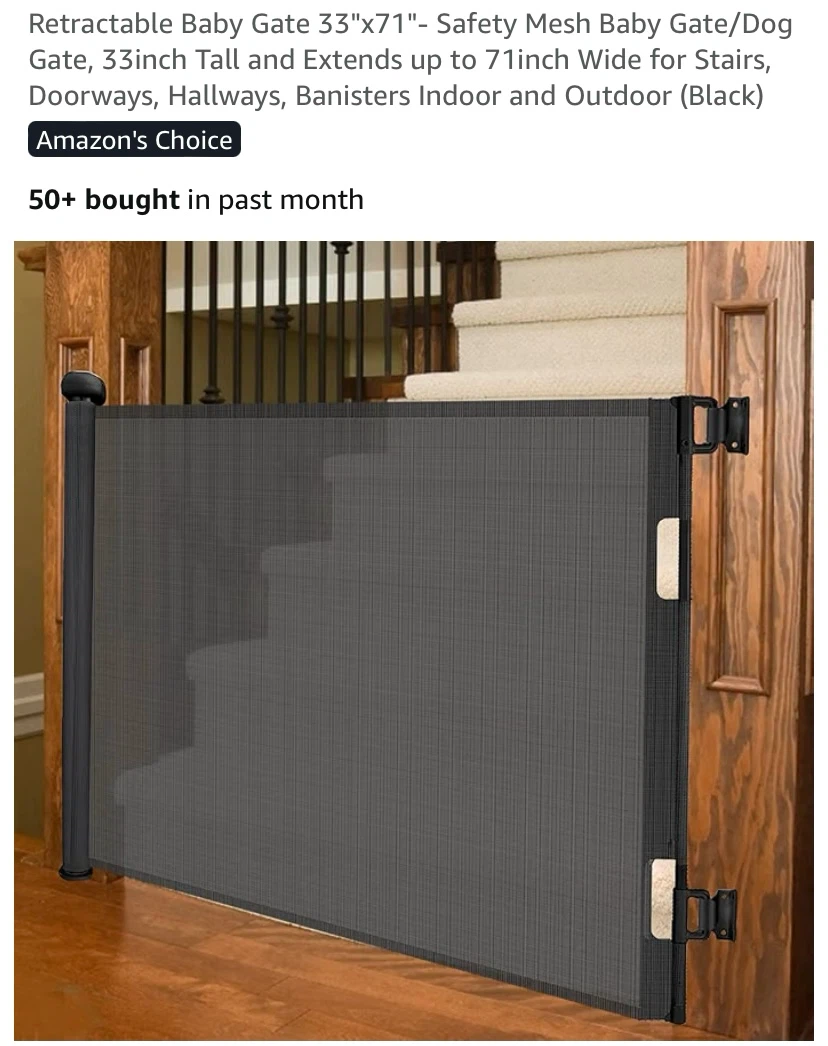 New Retractable Baby Gate 33"x71” Black