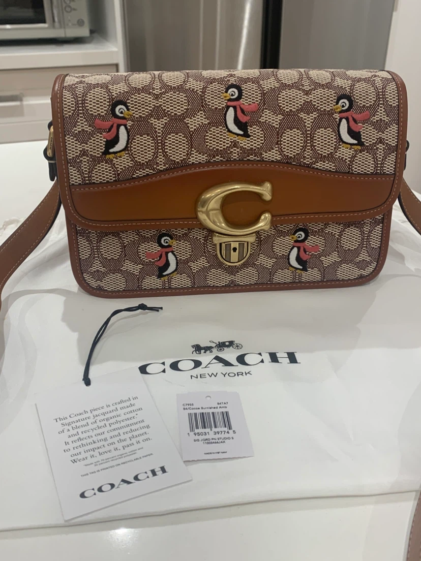 Coach Signature Jacquard Penguin Studio Shoulder Crossbody Bag