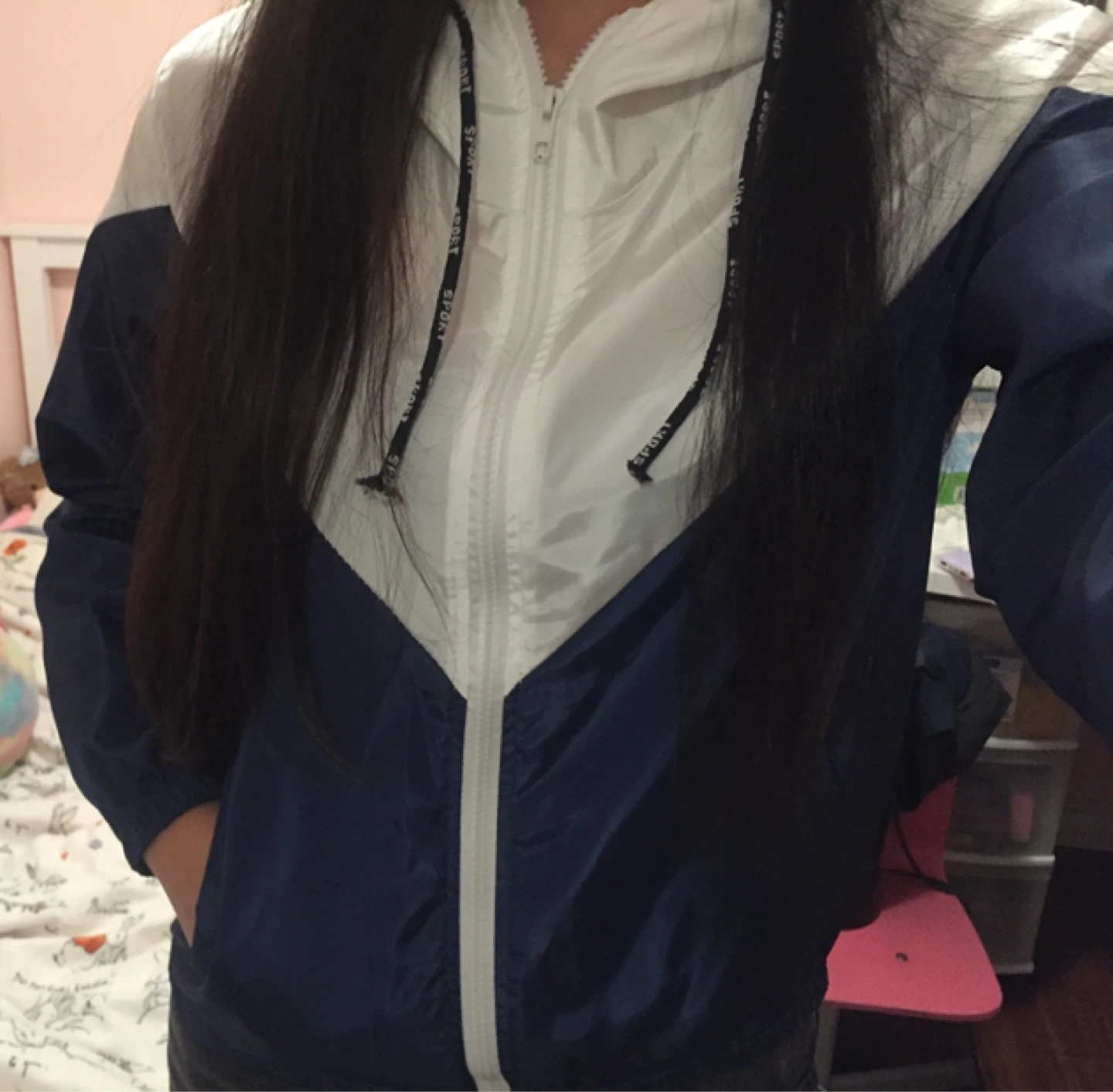 White and navy blue windbreaker jacket - photo 2