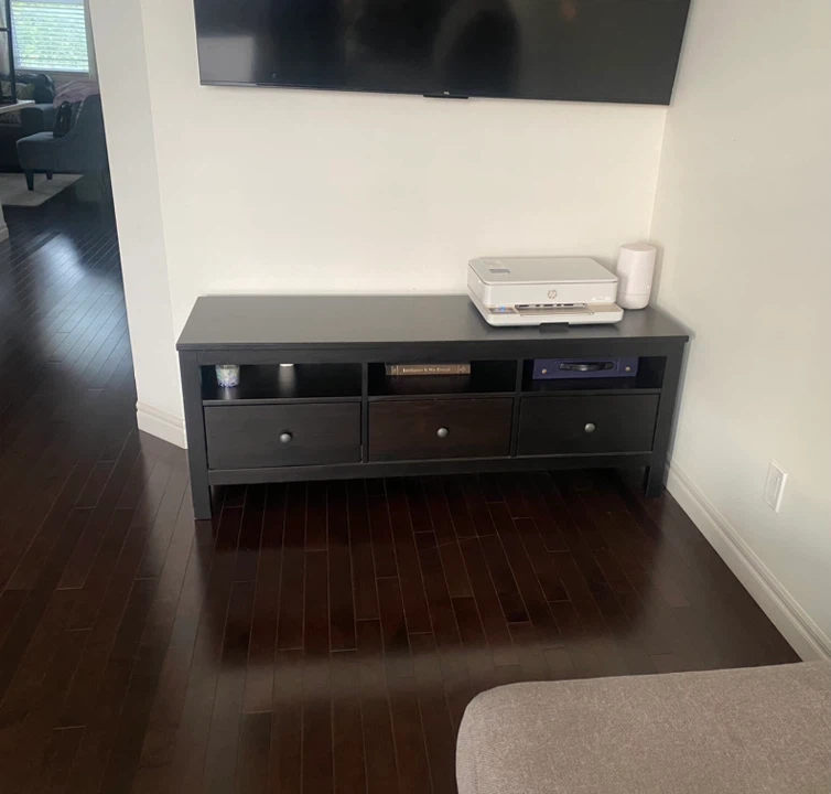 Dark Brown Media Console with Drawers and Shelves