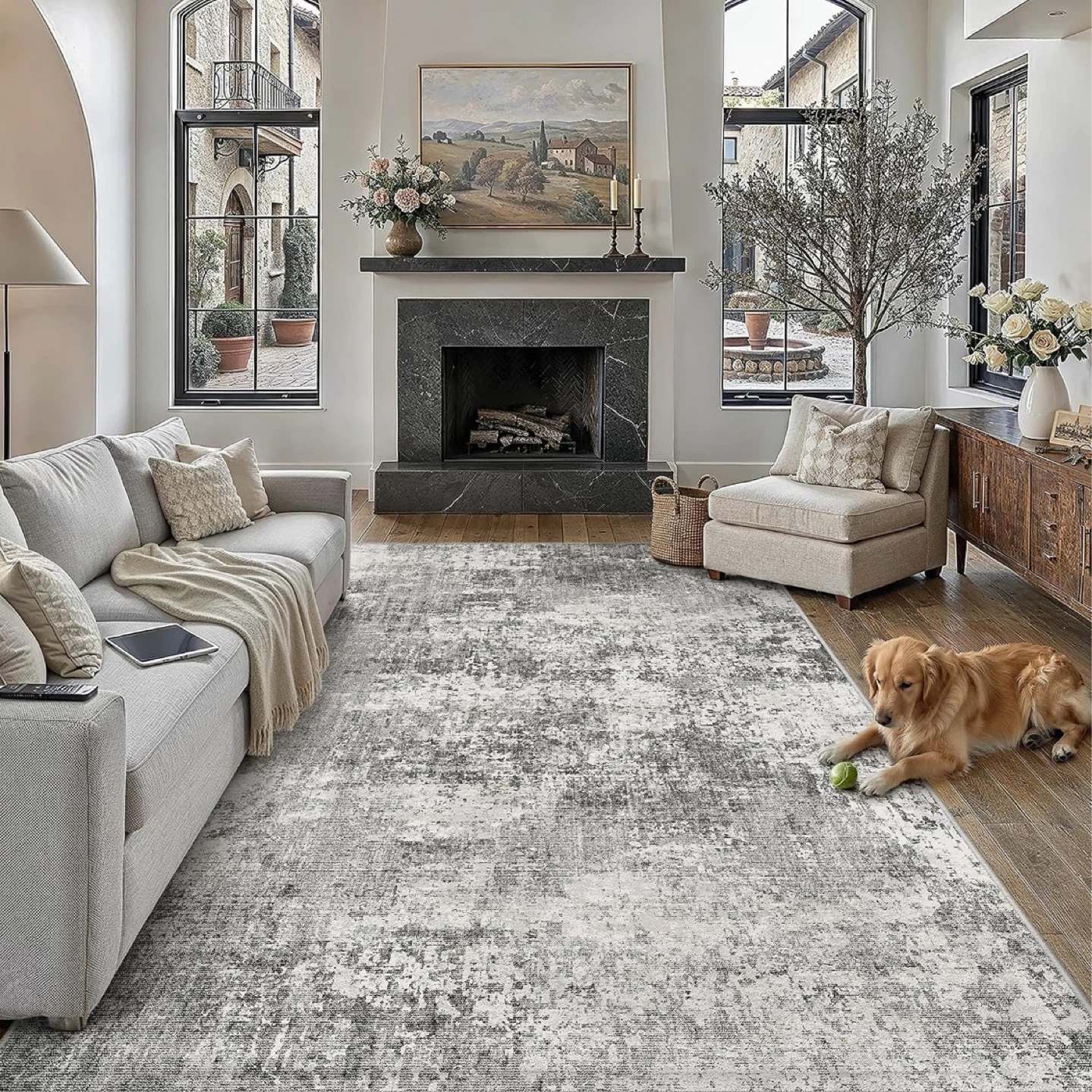 Machine Washable Grey Distressed Area Rug - photo 2