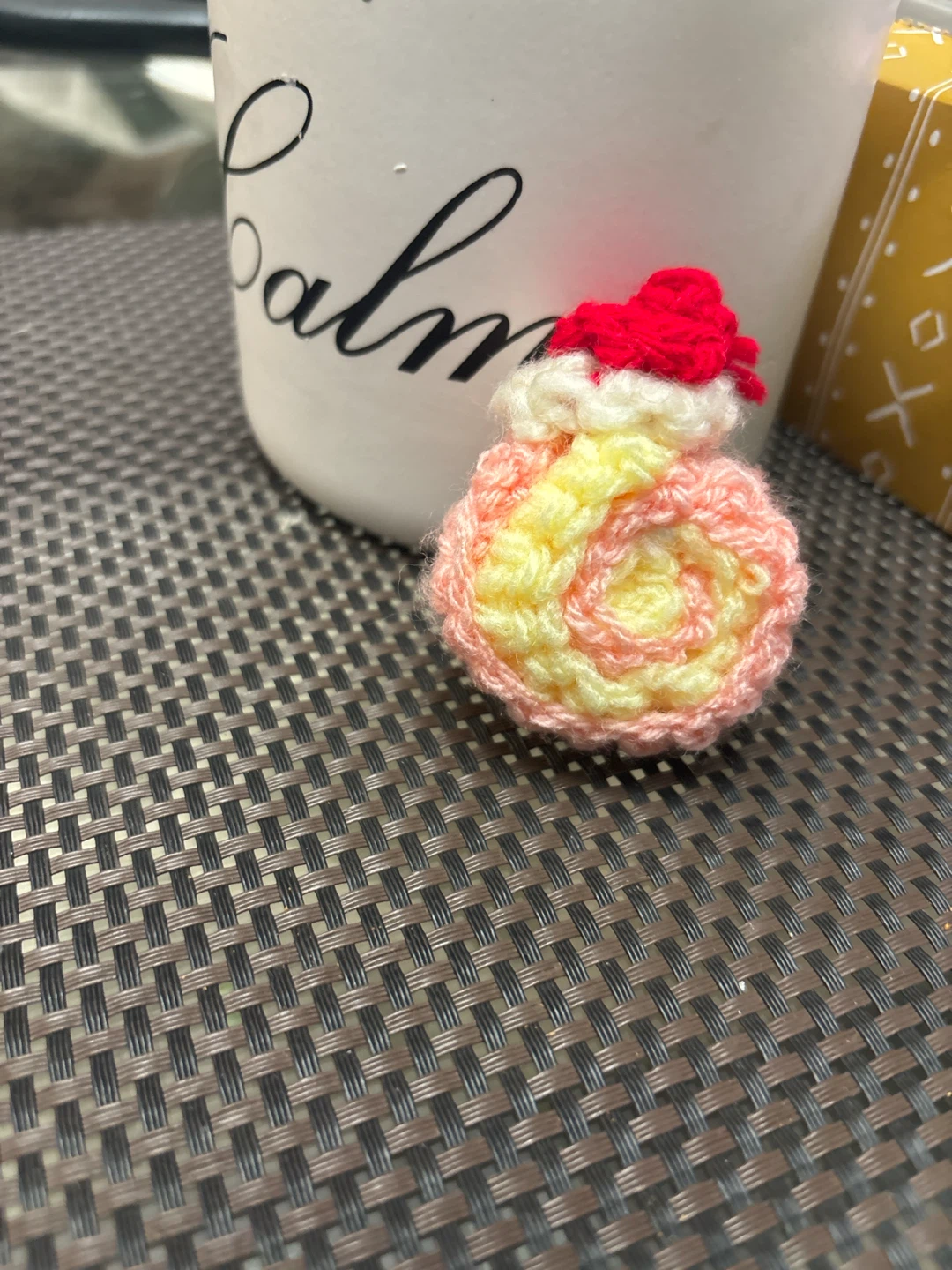 Handmade crochet cinnamon roll ornament