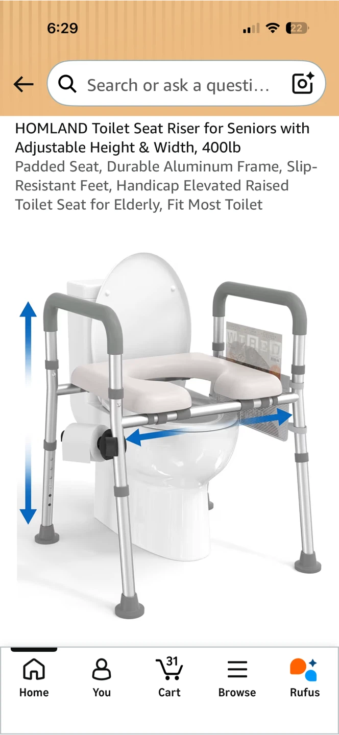 HOMELAND Toilet Seat Riser with Arms