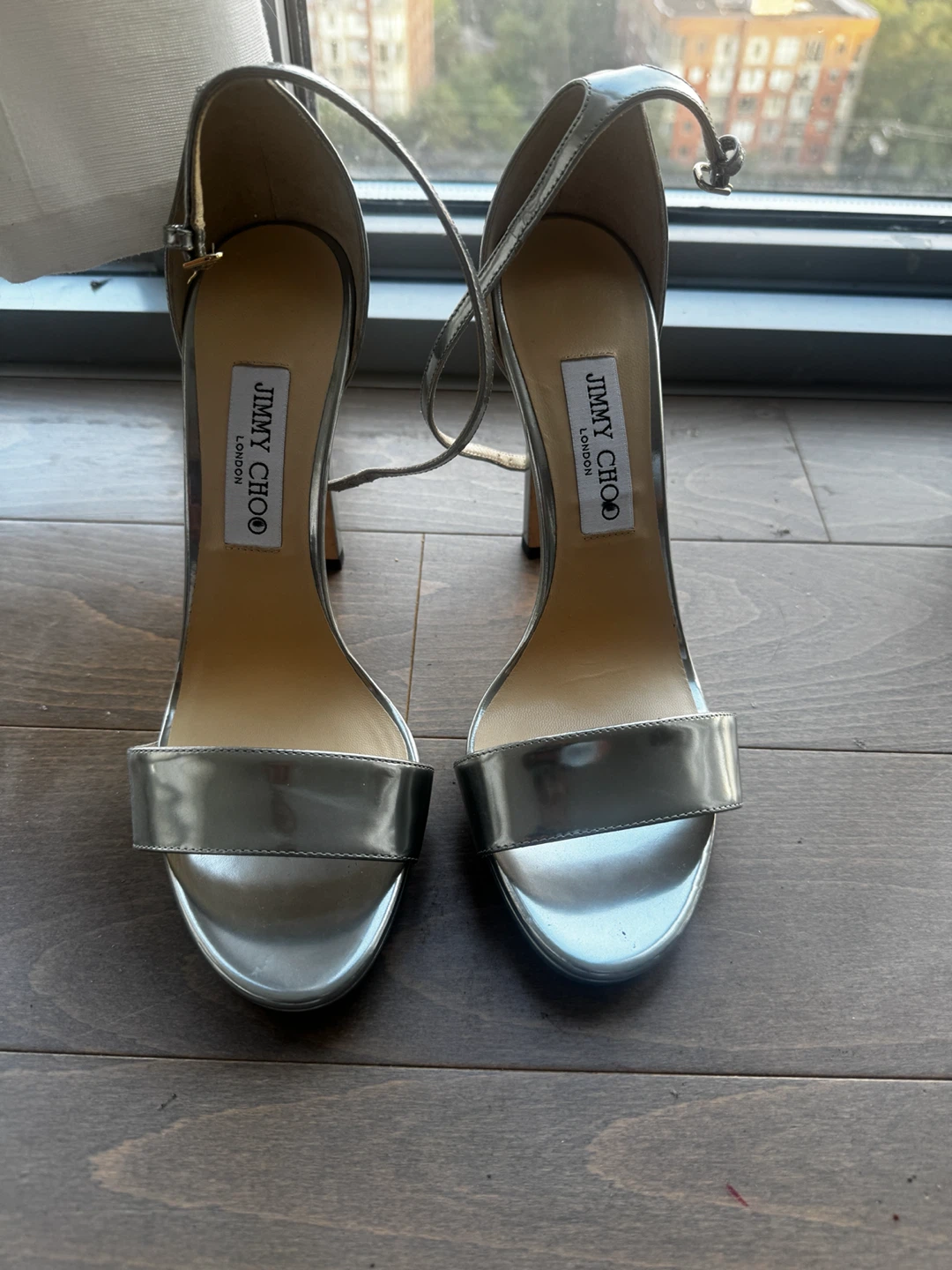 Jimmy Choo Silver Ankle Strap Heels