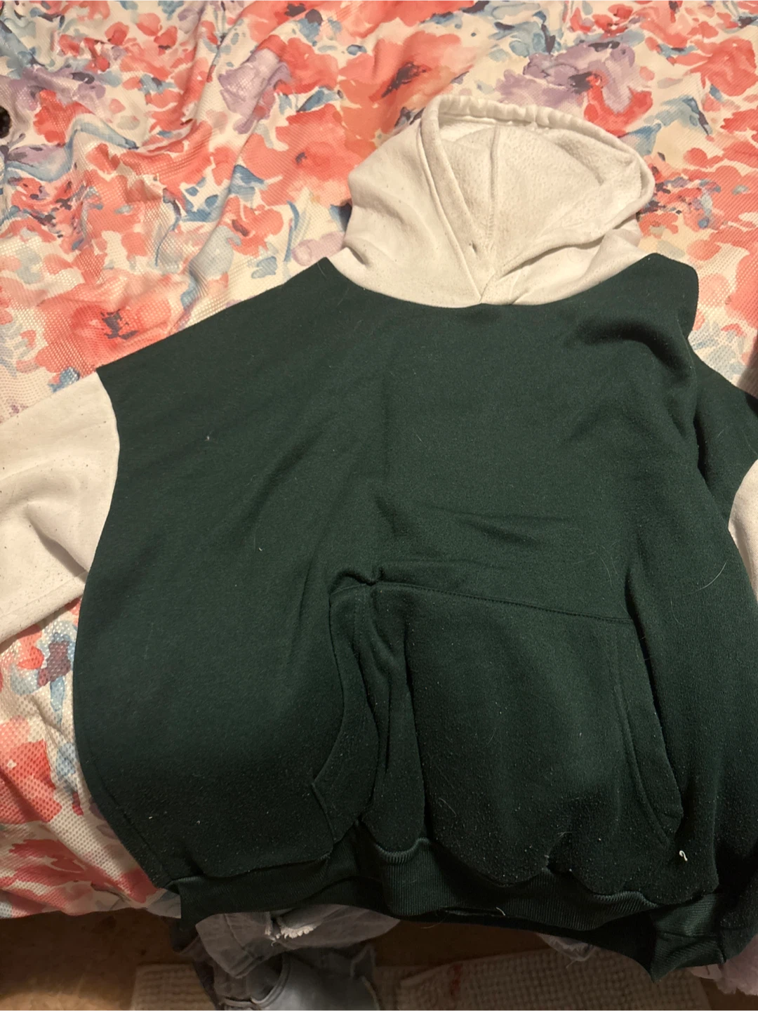 Green and White Colourblock Hoodie