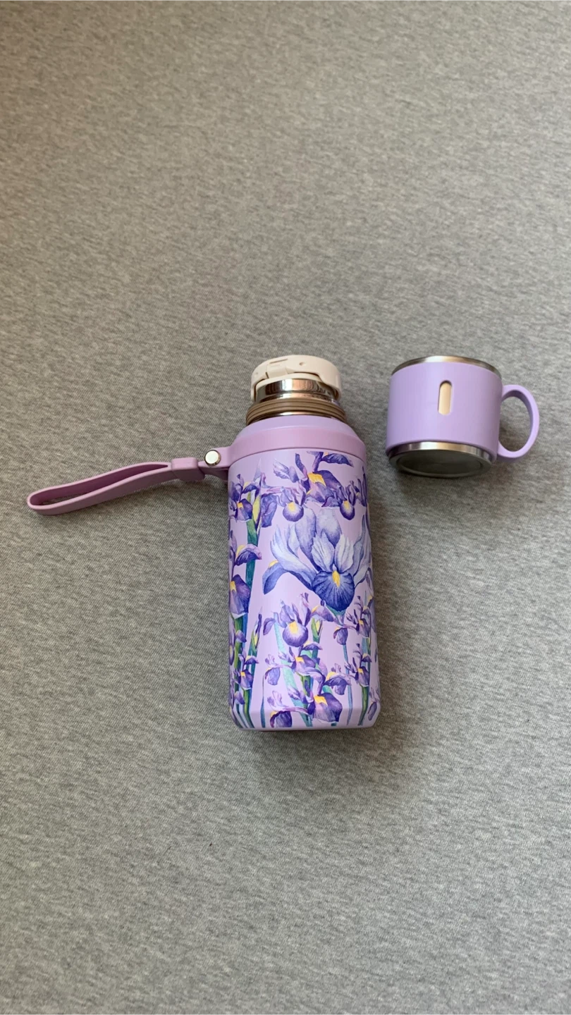 Purple Iris Floral Vacuum Insulated 9” Tea Thermal with Cup Lid