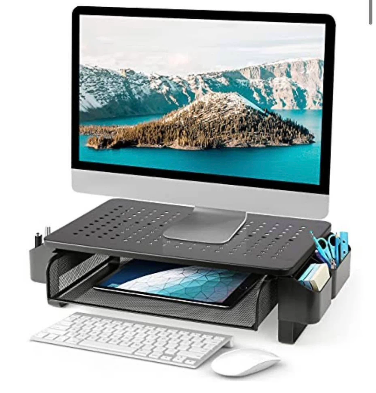 Monitor Stand Riser – Drawer & Side Storage, Desktop Organizer